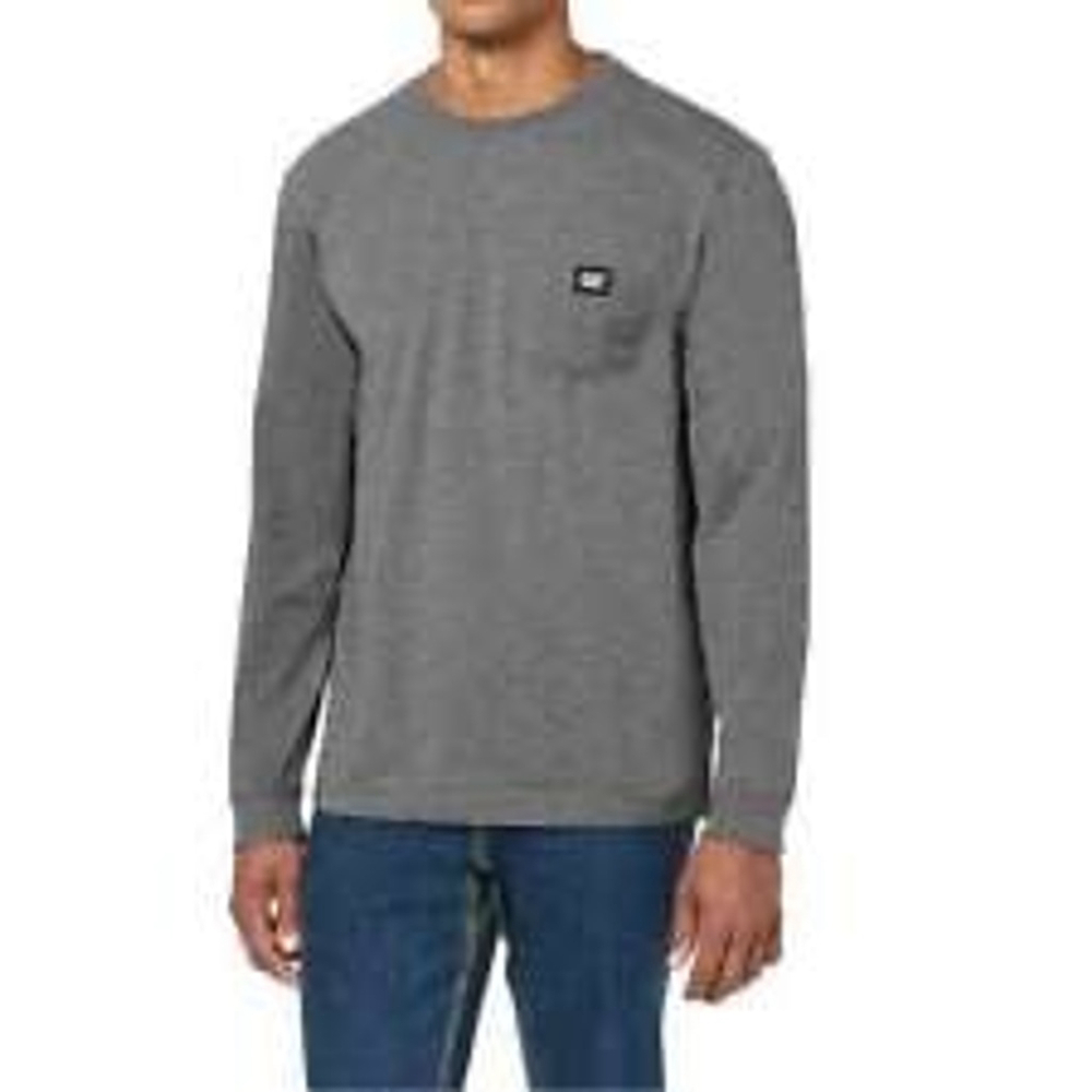 New CAT Men’s Long Sleeve Pocket Tee Shirt Crew Neck Taglass (Grey XL)